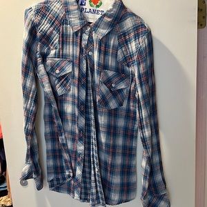 Reversible blue and red patterned flannel size M